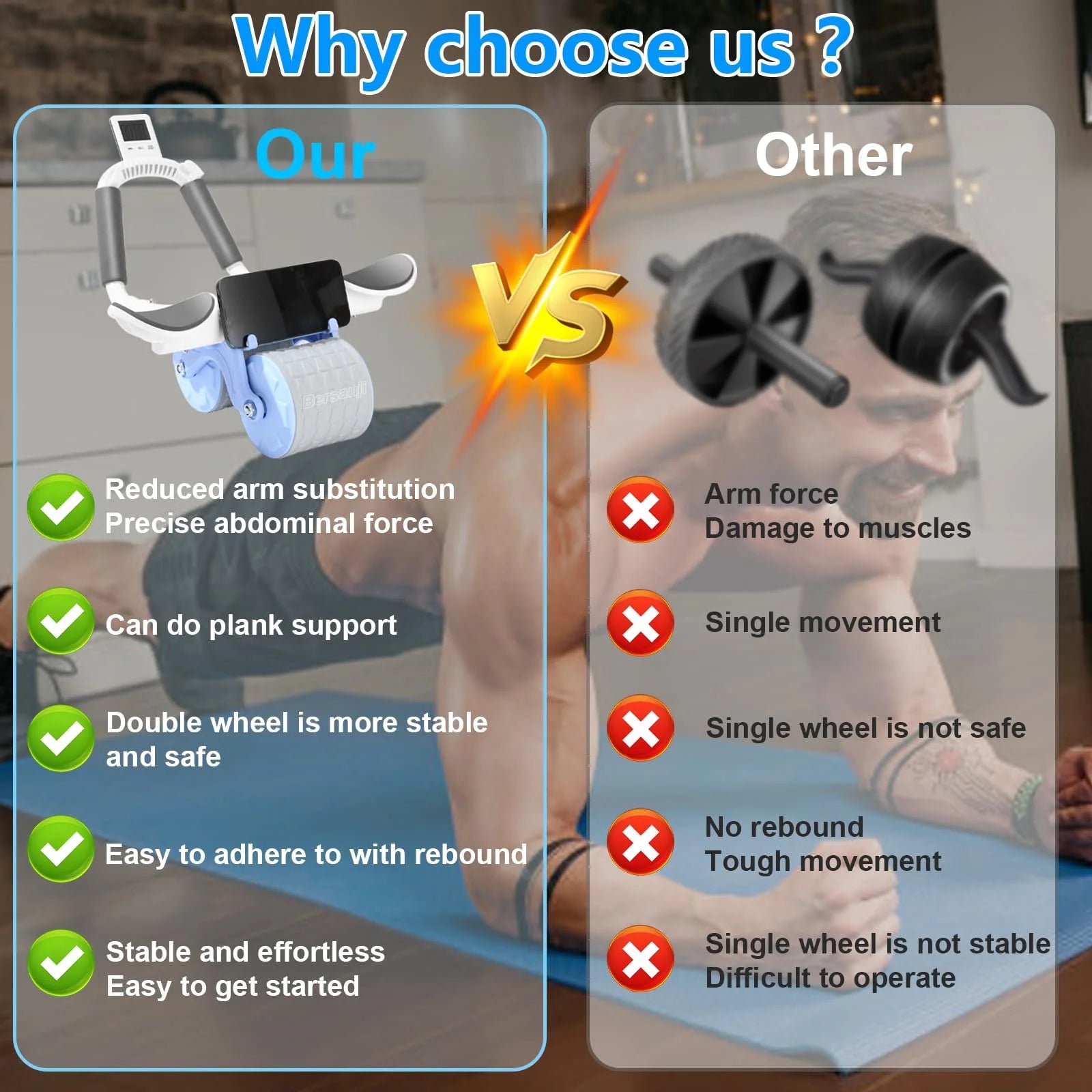 2025 New with Timer Ab Abdominal Exercise Roller Elbow Support, Abs Roller Wheel Core Exercise Equipment, Automatic Rebound Abdominal Wheel