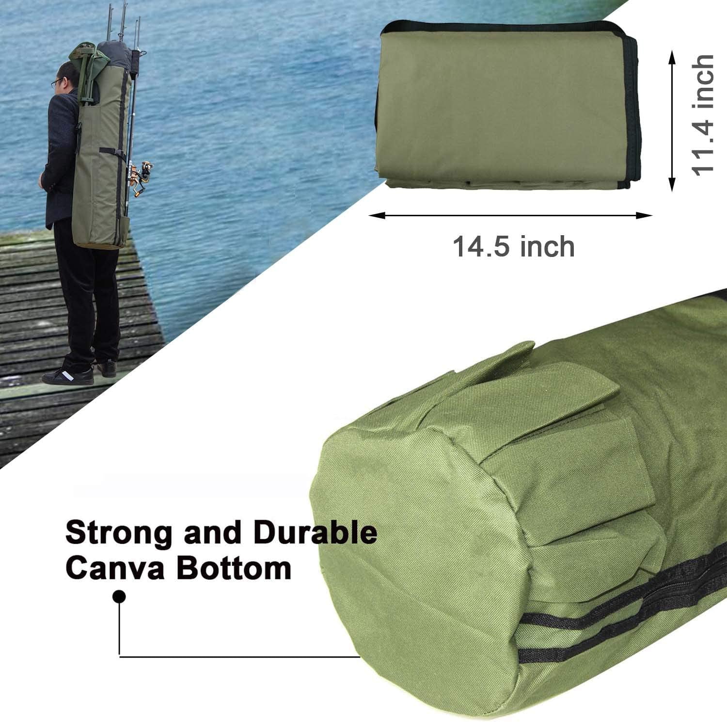 Multifunction Fishing Pole Bag - Waterproof Rod Reel Bag Carrier Case, Durable Canvas Tackle Large Storage Gift for Men Travel, Khaki