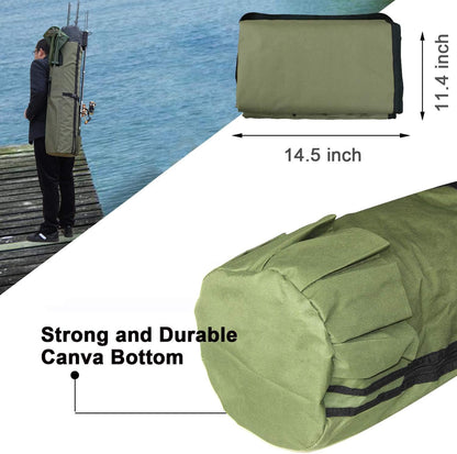 Multifunction Fishing Pole Bag - Waterproof Rod Reel Bag Carrier Case, Durable Canvas Tackle Large Storage Gift for Men Travel, Khaki