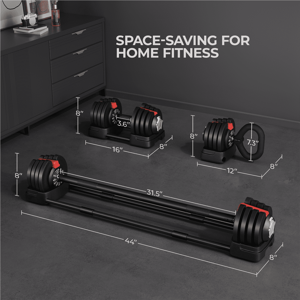 3-In-1 Quick-Adjustable Dumbbell Weight Set, Black, 46.41 Lb