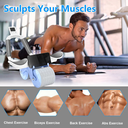 2025 New with Timer Ab Abdominal Exercise Roller Elbow Support, Abs Roller Wheel Core Exercise Equipment, Automatic Rebound Abdominal Wheel